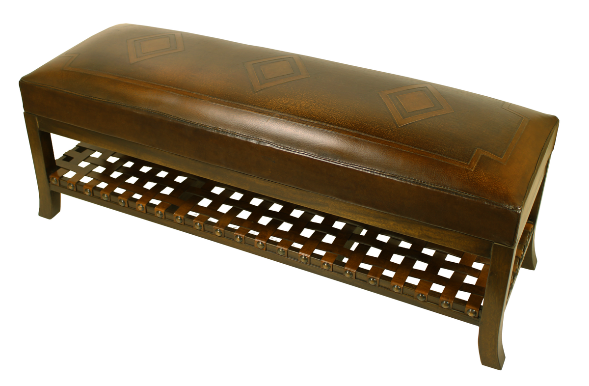 Rustic Leather Bench Diamond Western Passion