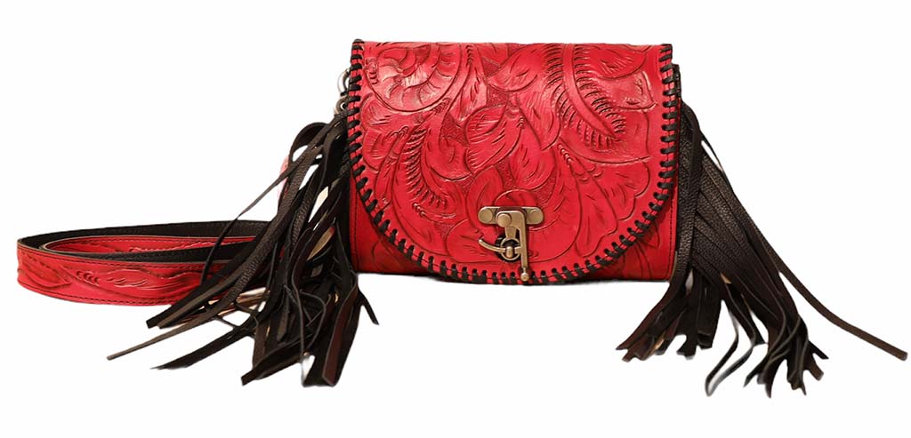 Black Hand Strap Clutch / Crossbody Tooled Leather Purse