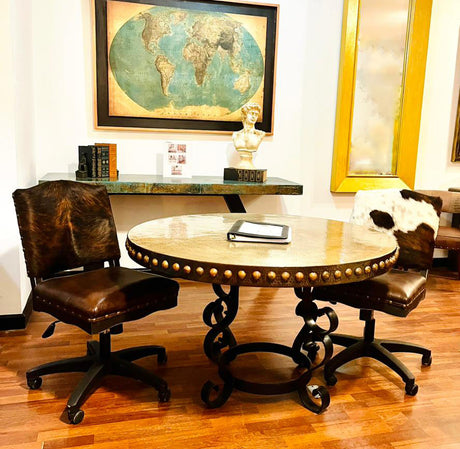 Nikkel Hammered Copper and Iron Round Dining Table
