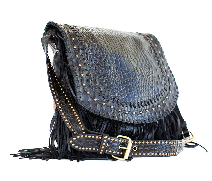 Juan Antonio Nile Croco Crossbody Fringed Bag