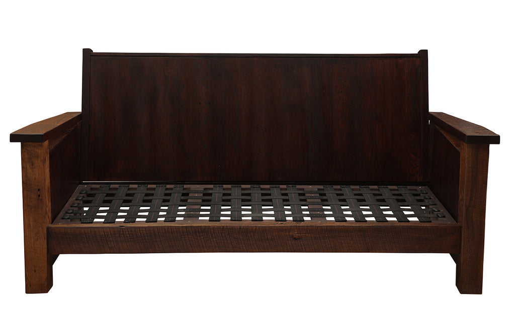 Wooden bench with a dark brown finish on a white background