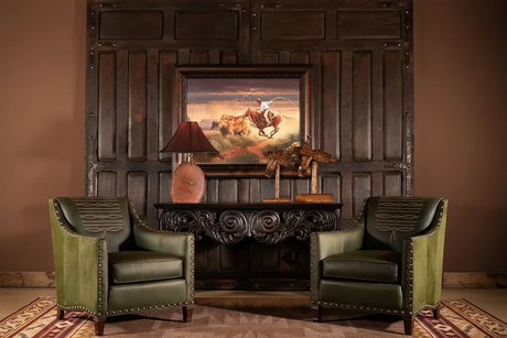 Cassidy Green Saddle Boot Stitch Western Leather Chair – Western