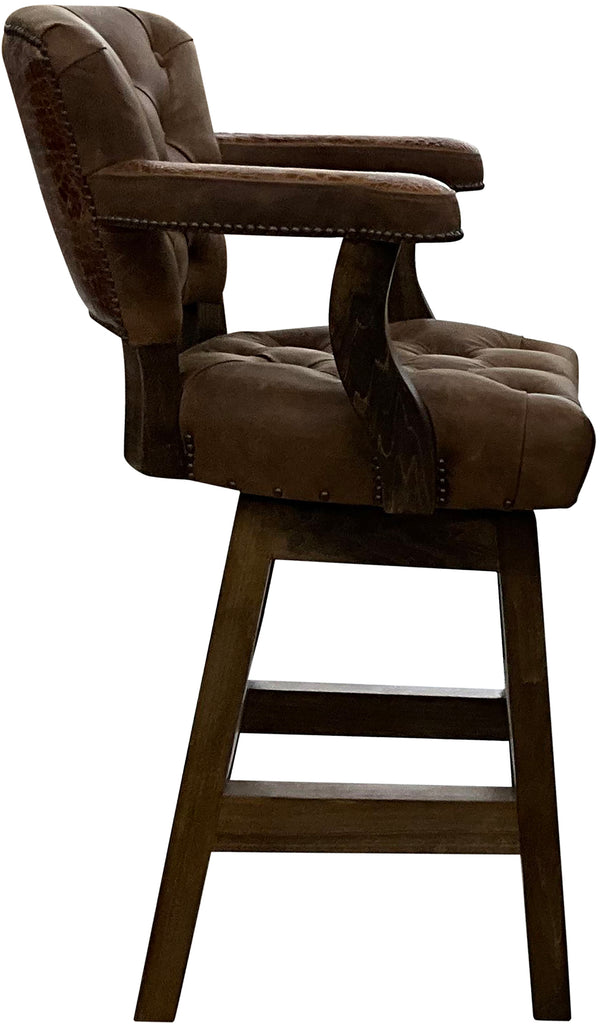Cowhide Cognac Mountain Embossed Western Leather Barstool