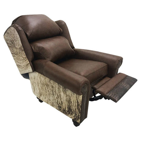 Rustic Western Cowhide Oversized Wingback Crocodile Recliner