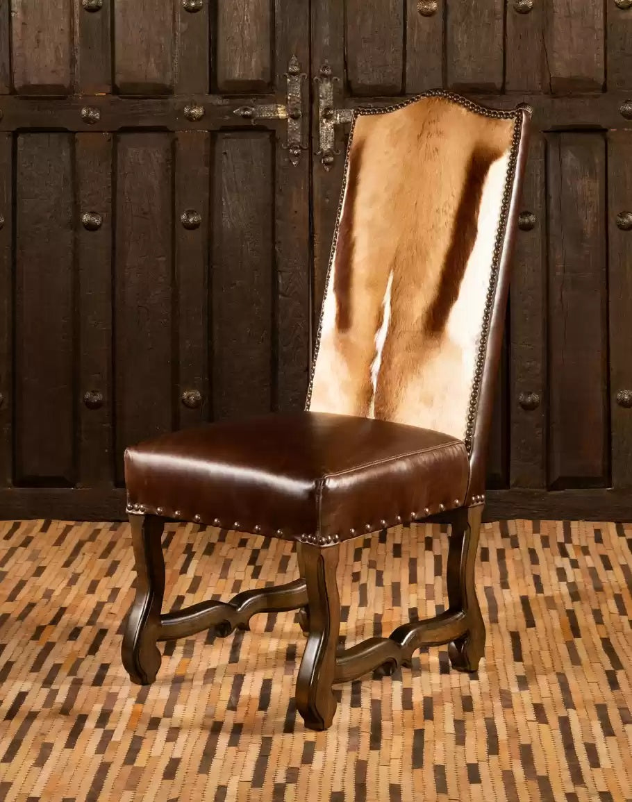 Dark Leather and Springbok Antelope Dining Chair – Western Passion