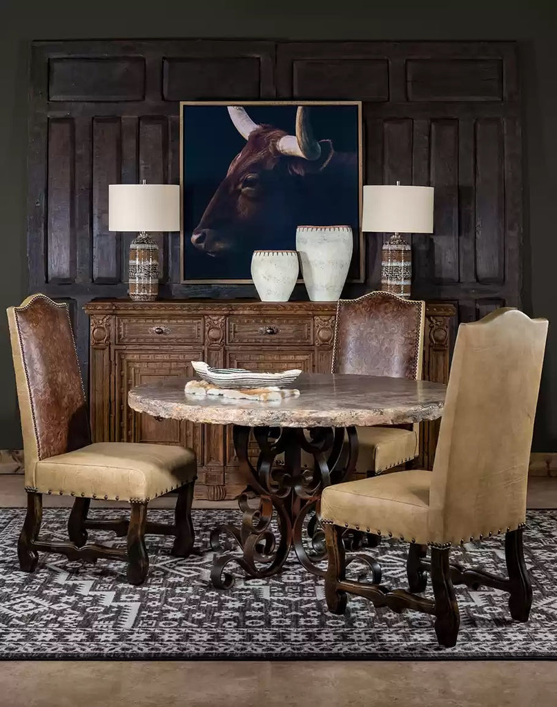 Embossed Brown and Ivory Leather Dining Chair