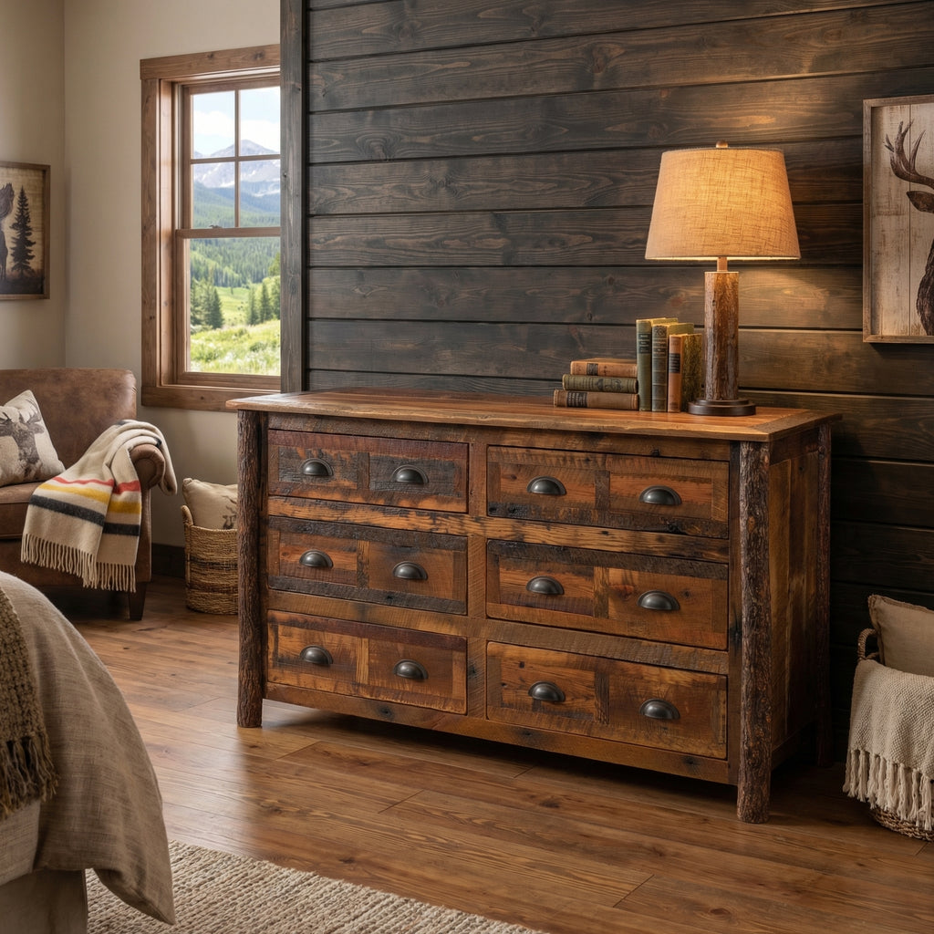 brown distressed dresser Appalachian Six Drawer Rustic