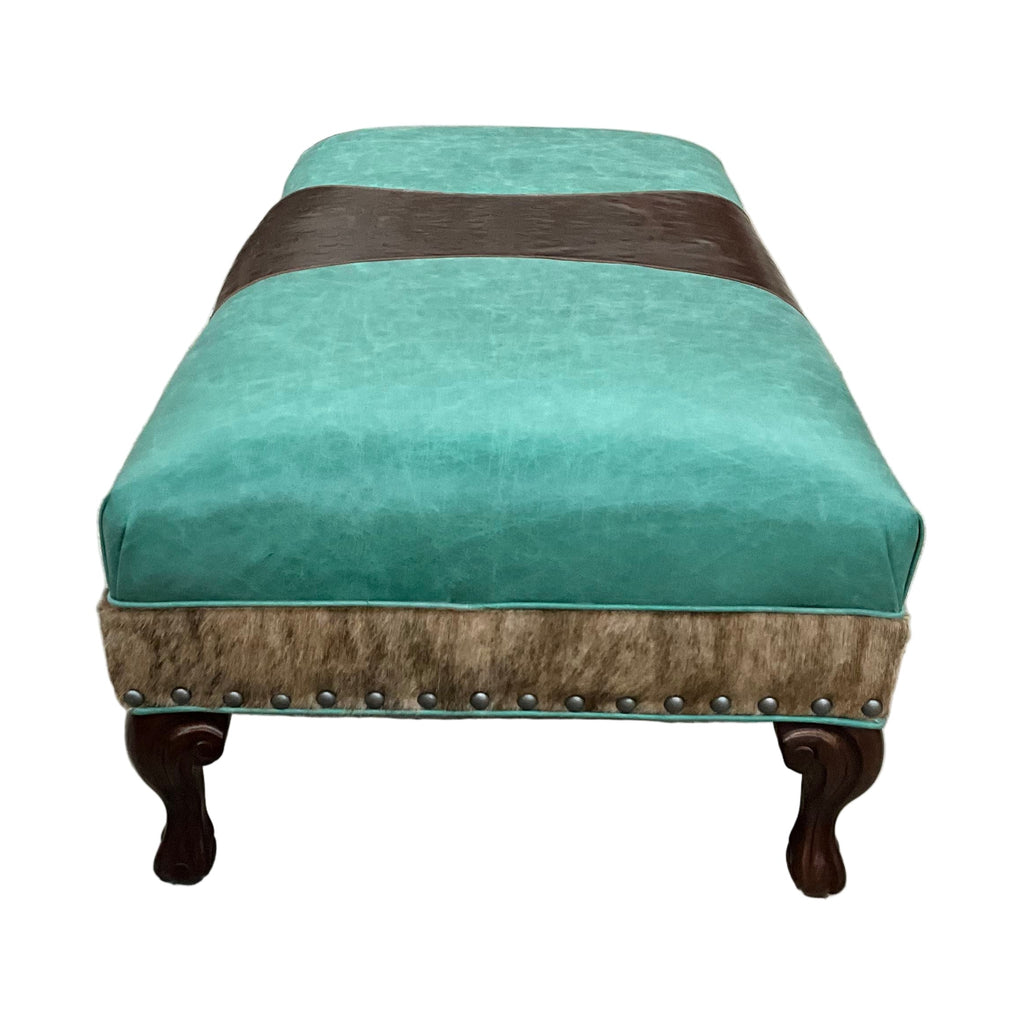 Turquoise ottoman with brown 