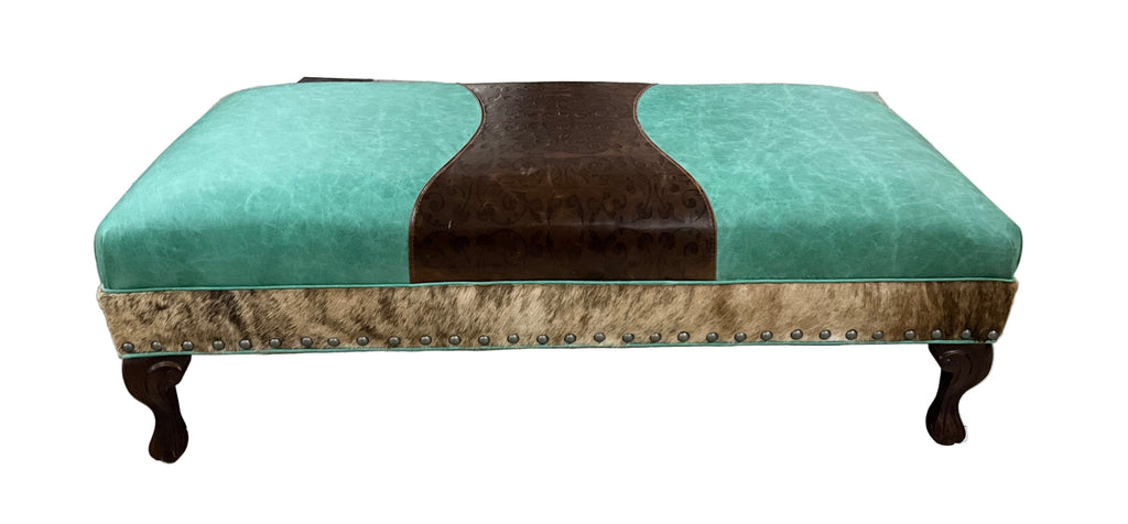 Teal and brown ottoman