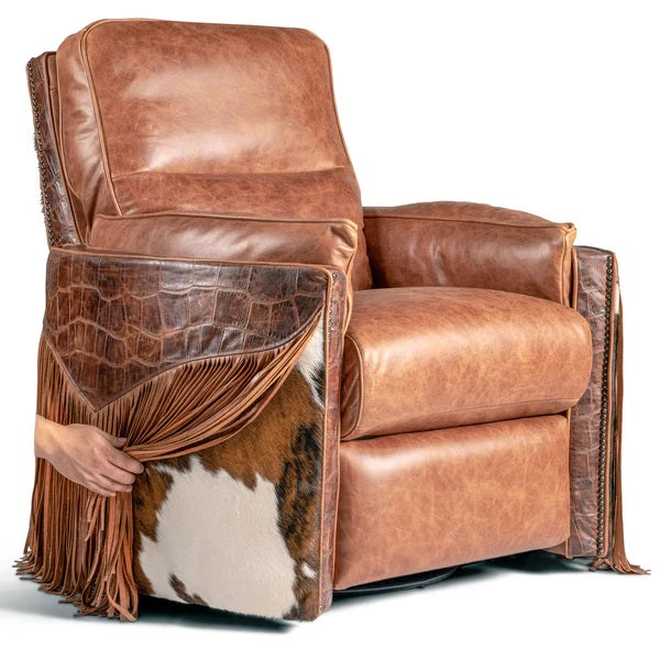 Heritage Ranch Saddlehorn Embossed Leather, Fringe & Hide Recliner