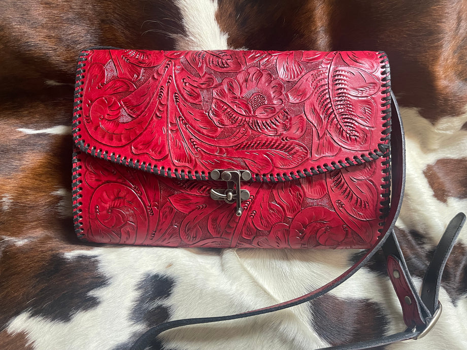 Red leather coin purse deals