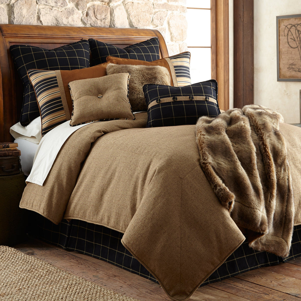 Ashbury Comforter Set, Faux Wolf Fur Oversized Throw Blanket and Throw Pillow from HiEnd Accents