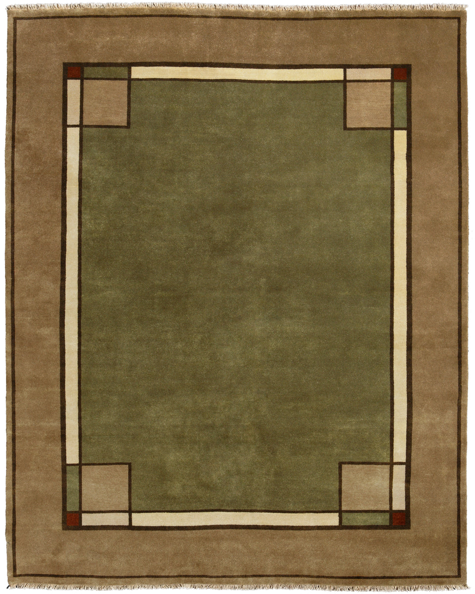 The Ginkgo Border Deep Sage Traditional and Rustic Rug – Western Passion