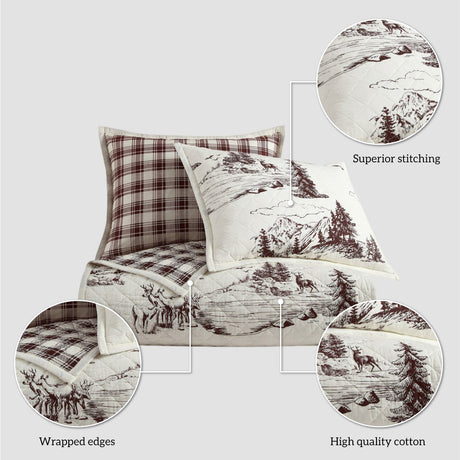 HowPlumb Twin Quilt 2 Stuk Set Rustieke Cabin Lodge Herten en Beer Coverlet Sprei