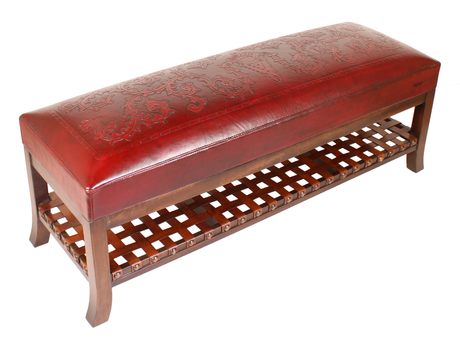 Colonial Red Leather Bench – Western Passion