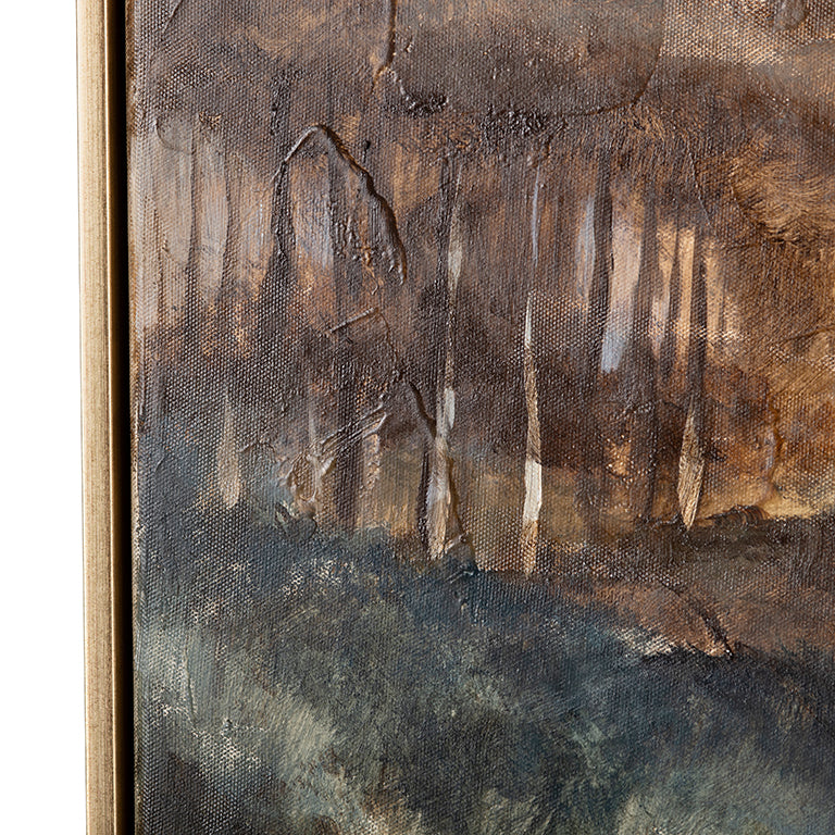 Close up of abstract painting with brown and gray tones