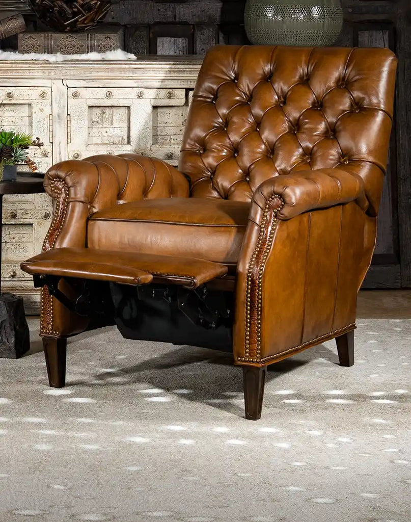 The recliner fully extended, demonstrating its effortless reclining mechanism and comfortable footrest.