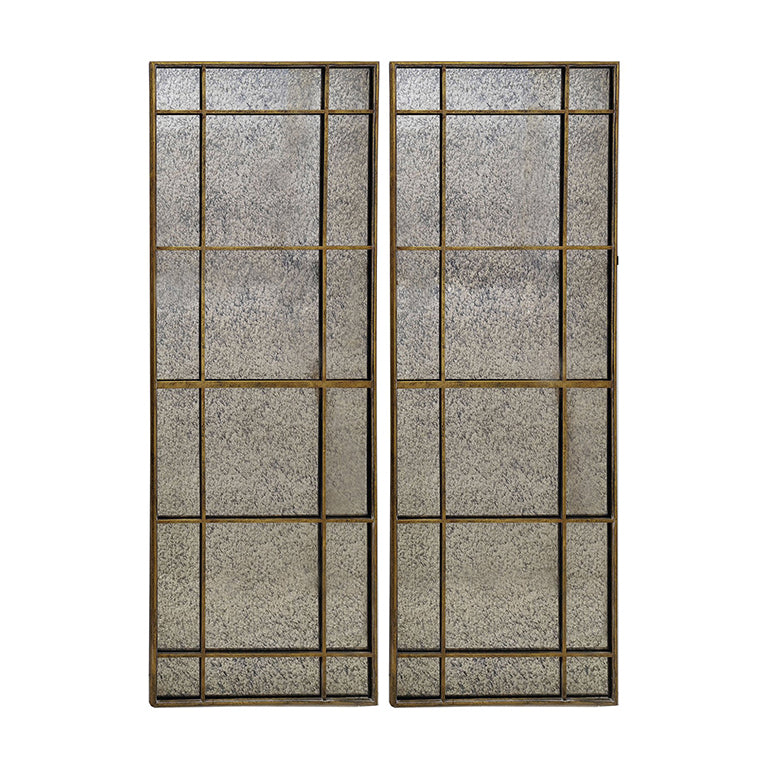 Two decorative wall panels with a gold grid pattern on a white background
