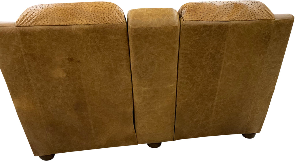 The back of the Beige Botswana Ostrich Theater Love Seat, showcasing its premium Caprieze Healthy Glow leather and high-end Western craftsmanship.