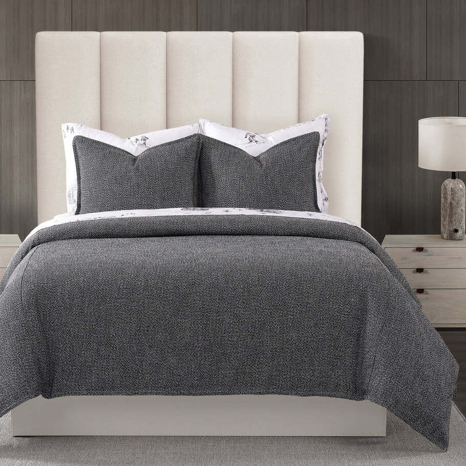 Twin-sized Black Tweed Bedding Set with a tailored tweed pattern, bringing classic elegance to smaller beds.