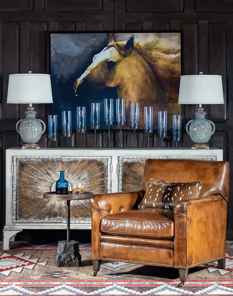 The Boise Leather Chair placed in a living room, complementing both traditional and contemporary decor.