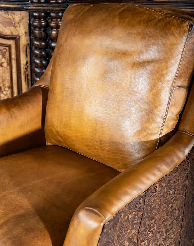 Top-down view of the Boston Leather Swivel Chair focusing on the plush seat cushion and spacious seating area.