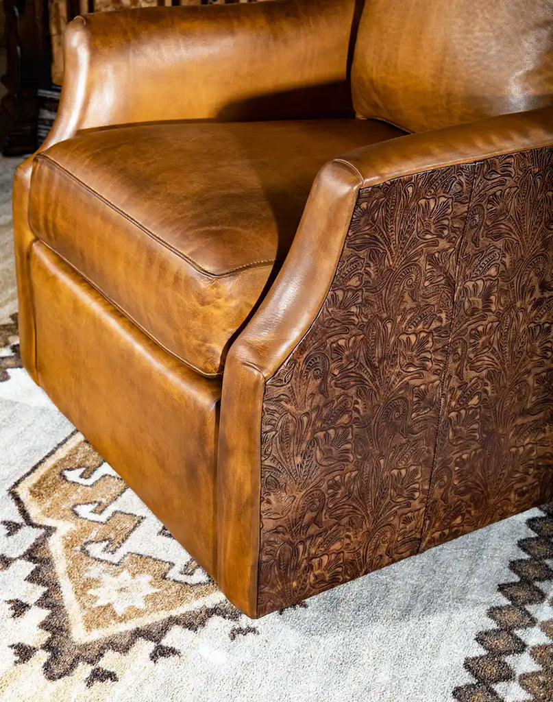 Image highlighting the swivel base of the Boston Leather Swivel Chair, demonstrating its functionality and 360-degree rotation capability.