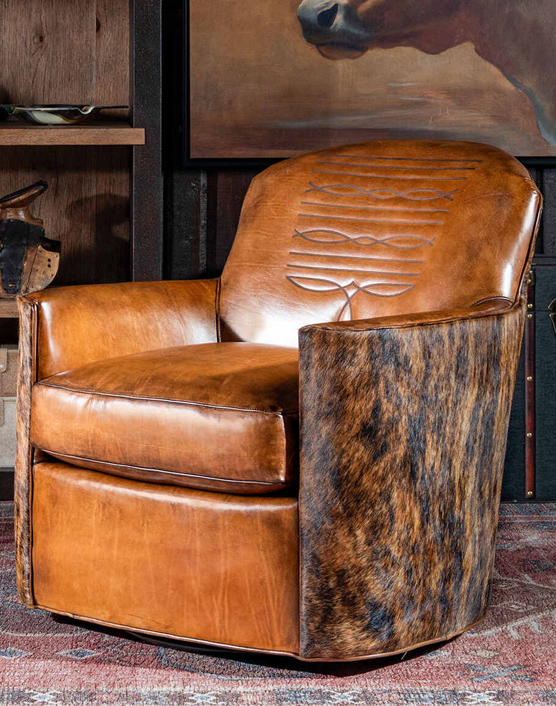Bourbon Barrel Swivel Chair Handcrafted Leather Timeless