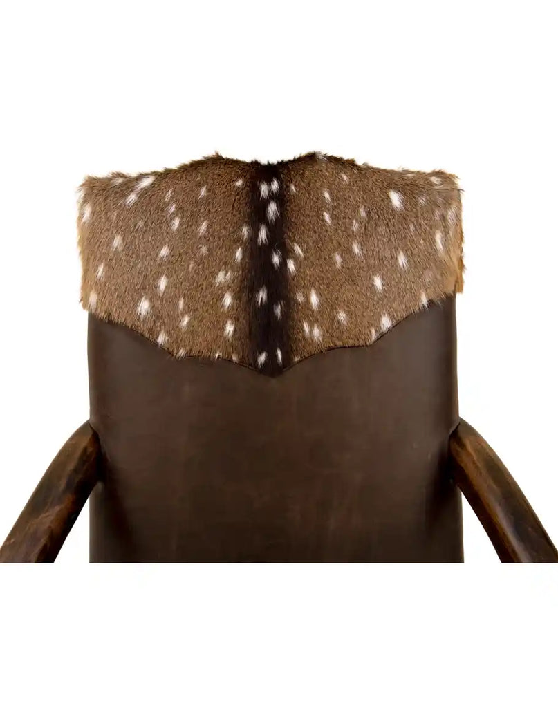 Detailed close-up of the hand-stitched Axis Deer Hide yoke on the Bowie Axis Desk Chair.