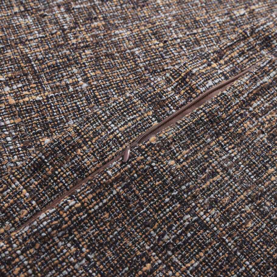 Detailed view highlighting the multi-colored boucle yarns and dense weave of the Brown Tweed Bedding Set fabric.