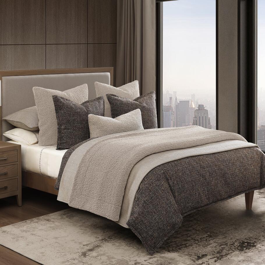 Brown Tweed Bedding Set featured in a modern bedroom setup, demonstrating its adaptability to various interior styles.