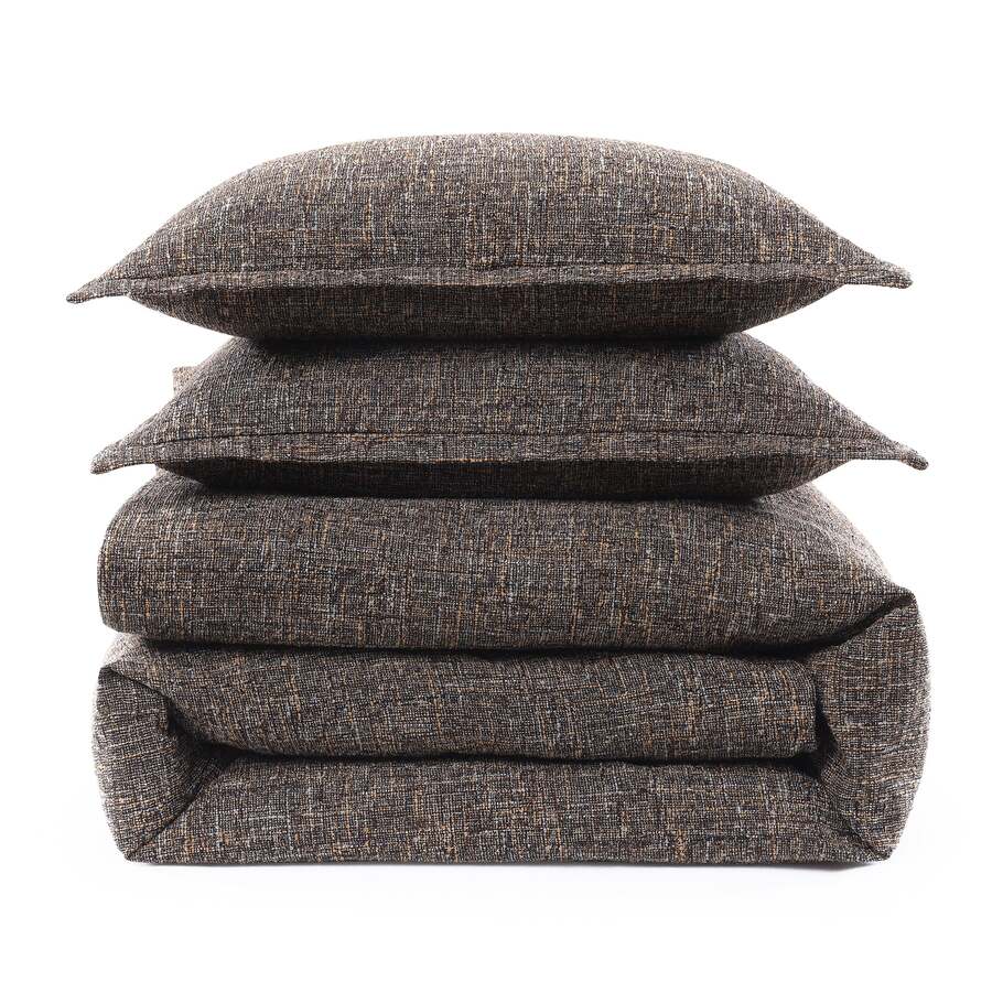 Brown Tweed Bedding Set with matching pillow shams, emphasizing cohesive design and texture.​