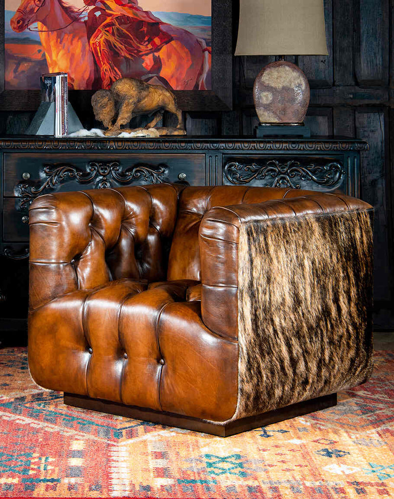 Bullet Club Chair showcasing deep button tufting and hand-burnished leather upholstery.
