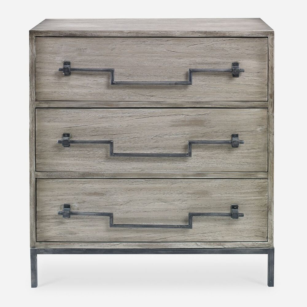 Charming accent chest in aged ivory with decorative handles and a vintage-inspired design, ideal for stylish storage in any space.