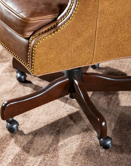 Chestnut Brown Executive Desk Chair Rustic Office Style – Western
