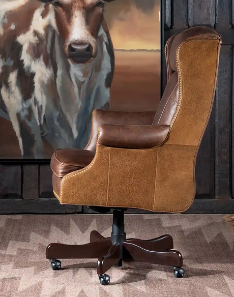 Chestnut Brown Executive Desk Chair Rustic Office Style – Western
