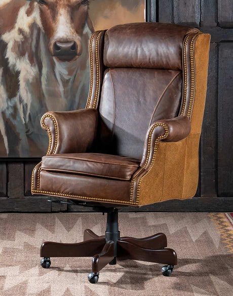 Chestnut Brown Executive Desk Chair Rustic Office Style – Western