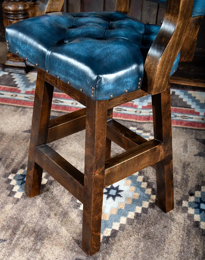 Solid alder wood frame of the Chisum Hondo Barstool, showcasing its craftsmanship and durability.