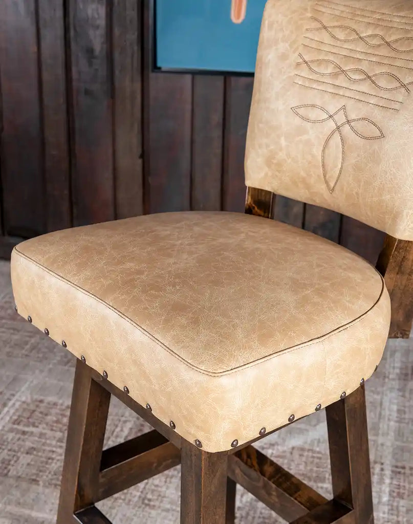 Close-up of the high-density foam cushion core on the Chisum TX Paraluman Barstool for added comfort and durability.