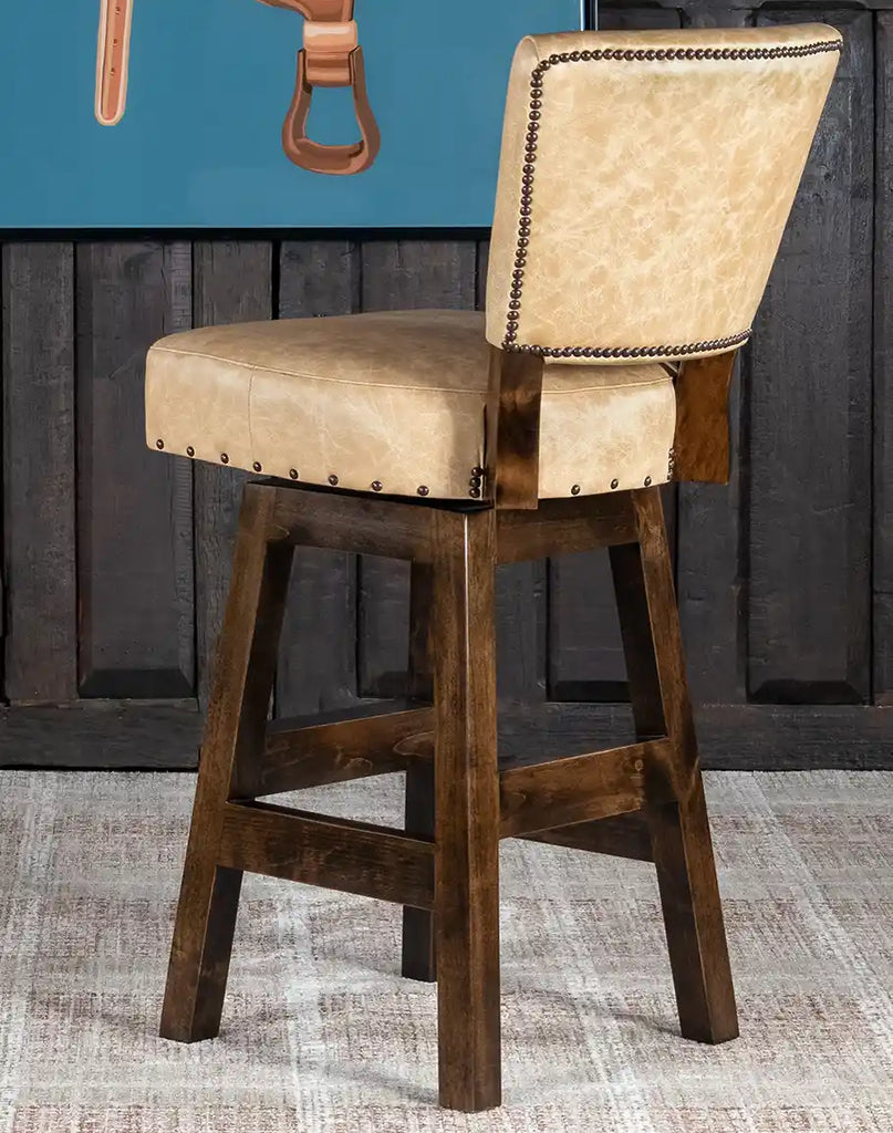 Rear view of the Chisum TX Paraluman Armless Barstool highlighting its craftsmanship and design details.
