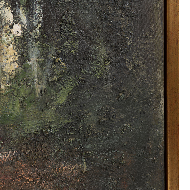 Close-up of a textured surface with green and brown tones