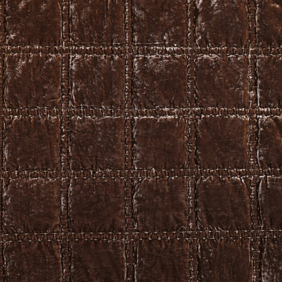 Detailed view highlighting the intricate double box stitch quilting on the Copper Brown Faux Silk Velvet Quilt, enhancing texture and depth.