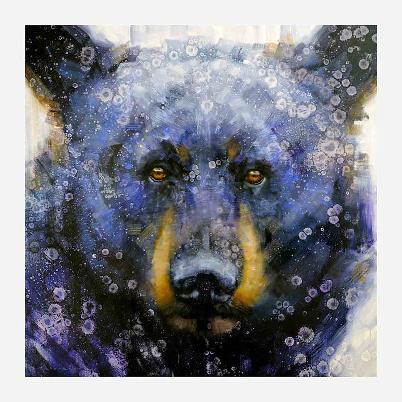 Artistic depiction of a bear with a blue and purple gradient background