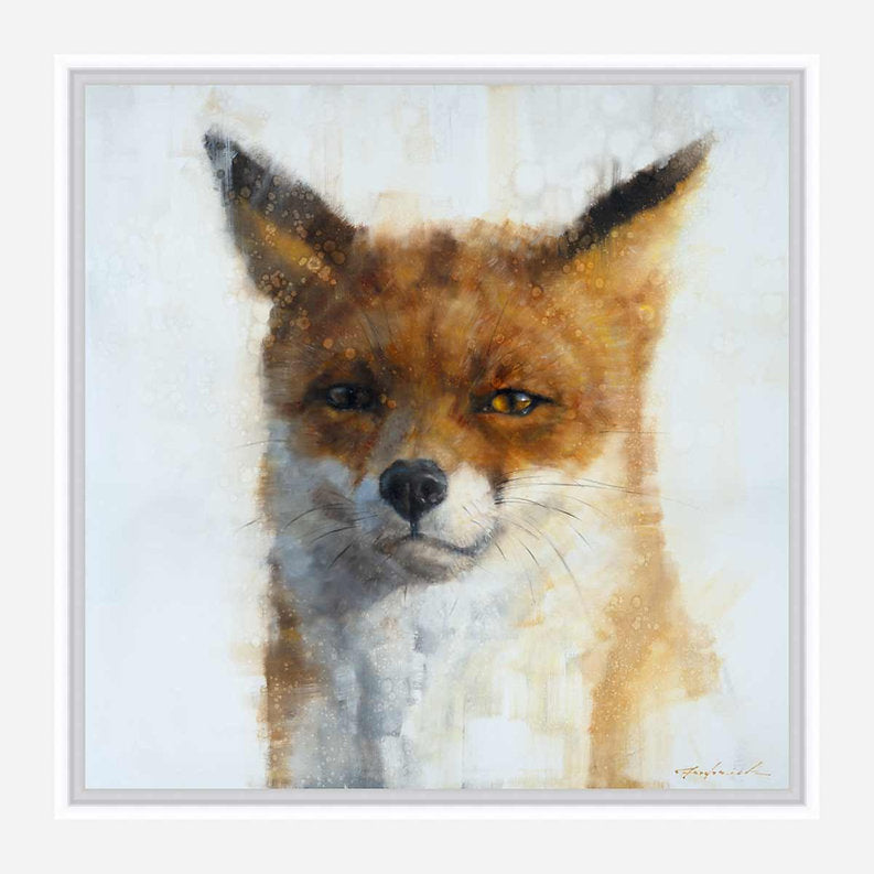 Framed artwork of a fox on a white background