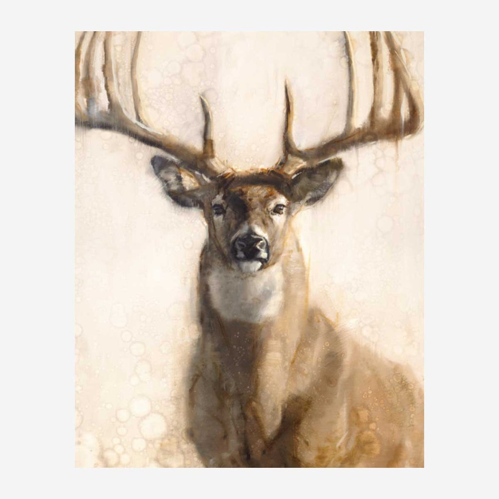 Deer with large antlers on a textured beige background