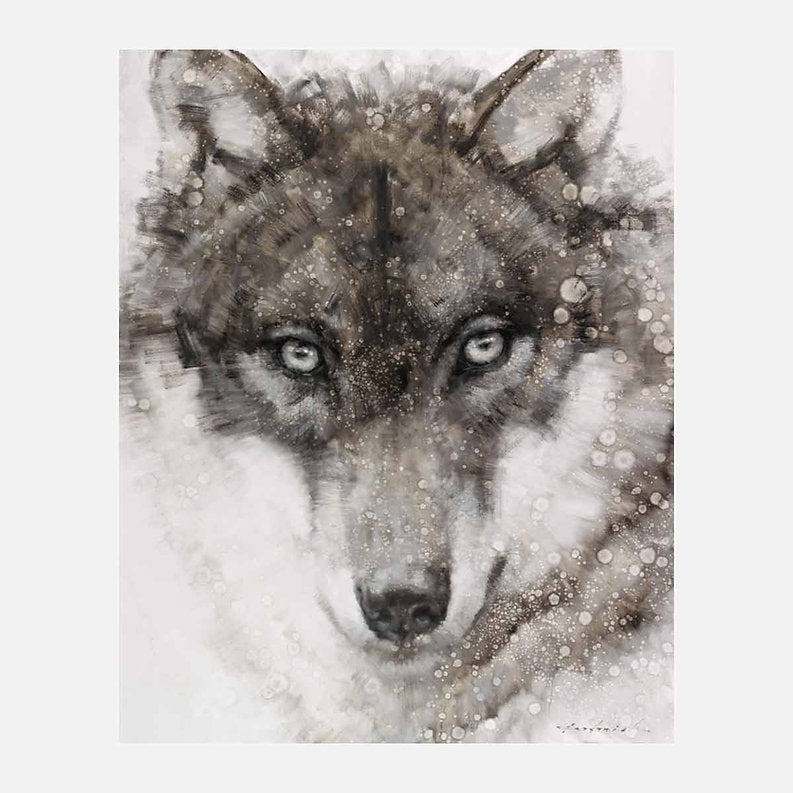 Wolf painting with a snowy background