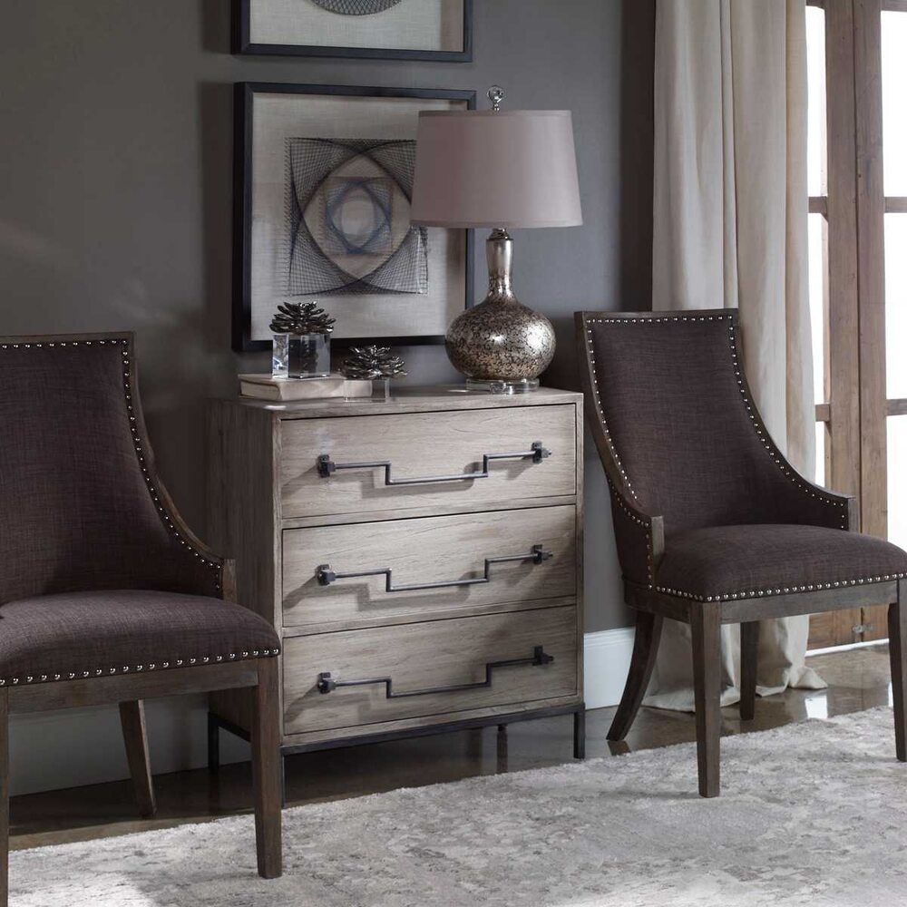 Distressed ivory accent chest with a rustic finish, offering both functional storage and stylish charm for your home décor.