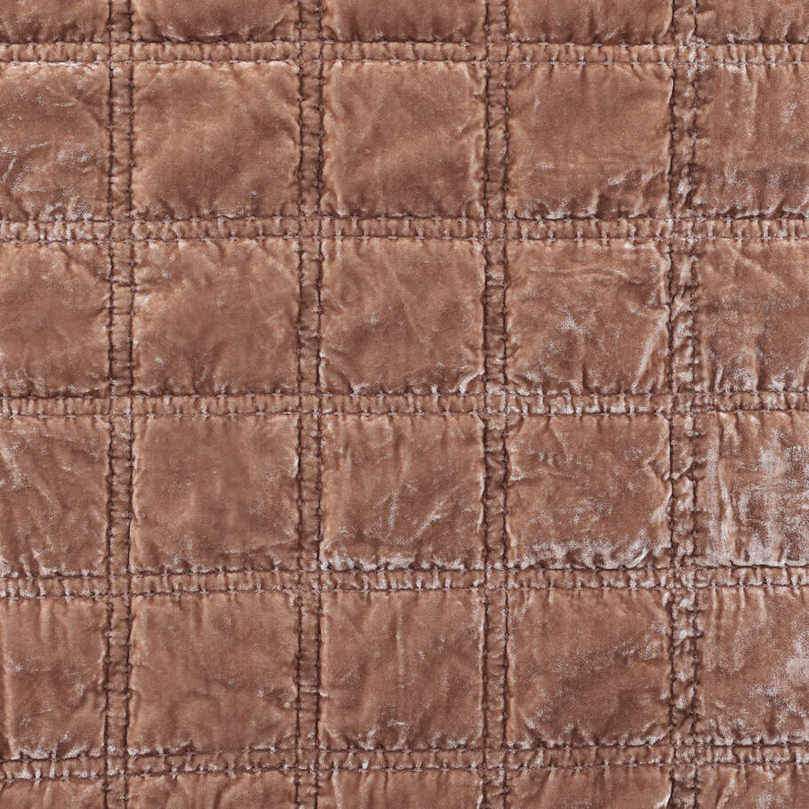 Detailed view highlighting the intricate double box stitch quilting on the Dusty Rose Faux Silk Velvet Quilt, enhancing texture and depth.