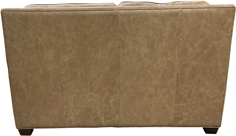 Rear view of the El Dorado Loveseat showcasing premium Palio Camel leather upholstery with meticulous stitching for a refined and durable finish.