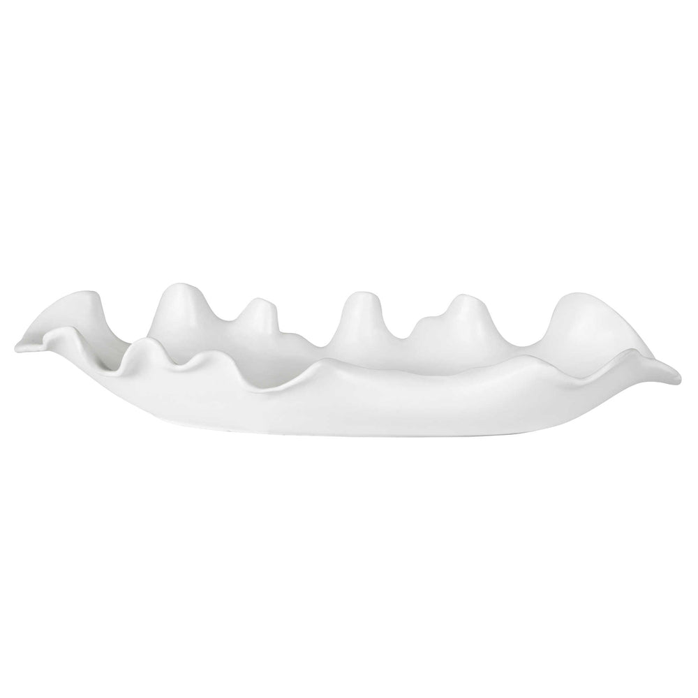 Matte white Angel Feather Bowl with ruffled edges, perfect for a sophisticated touch.